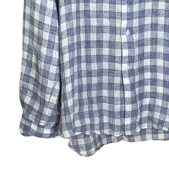 Culturata Shirt Men's XXL Tailored Fit 100% Linen Blue White Plaid Made in Italy - Picture 3 of 8